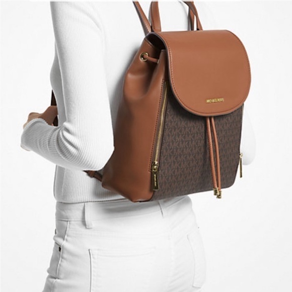 Michael Kors Handbags - Michael Kors Medium Logo Phoebe Backpack Brown